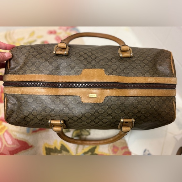 Vintage CELINE Macadam Top Handle 24 H Travel Bag Boston - Brown Printed Canvas - Picture 9 of 16